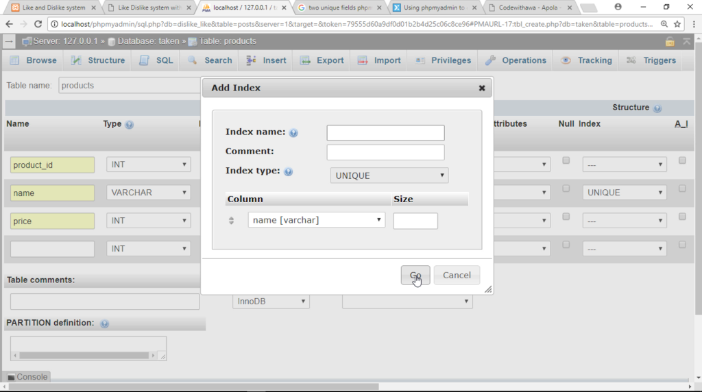 PHPMyAdmin: Cómo especificar una restricción ÚNICA para múltiples columnas en una tabla
