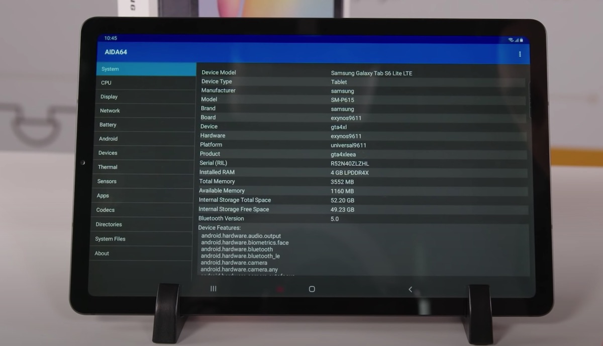 Especificaciones Galaxy Tab S6 Lite