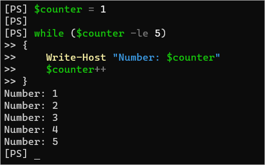 Contador de bucles while de PowerShell