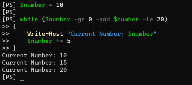 Número de ciclo while de PowerShell