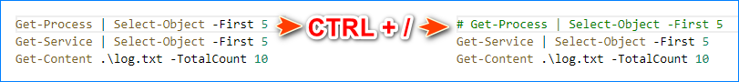 comentar en powershell ise