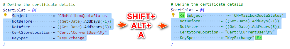 comentario de bloque powershell ise