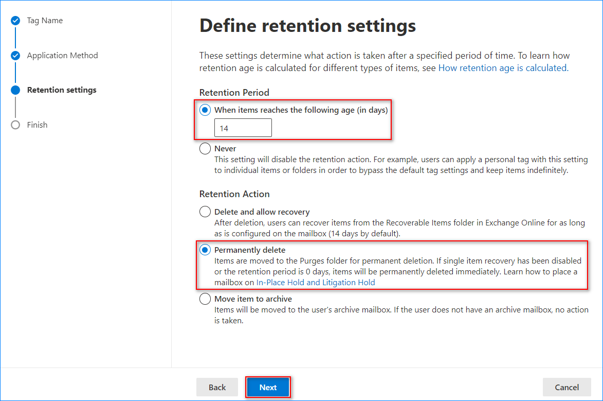 Política de retención de correo electrónico de Office 365