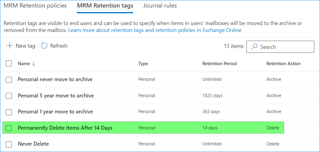 política de retención o365