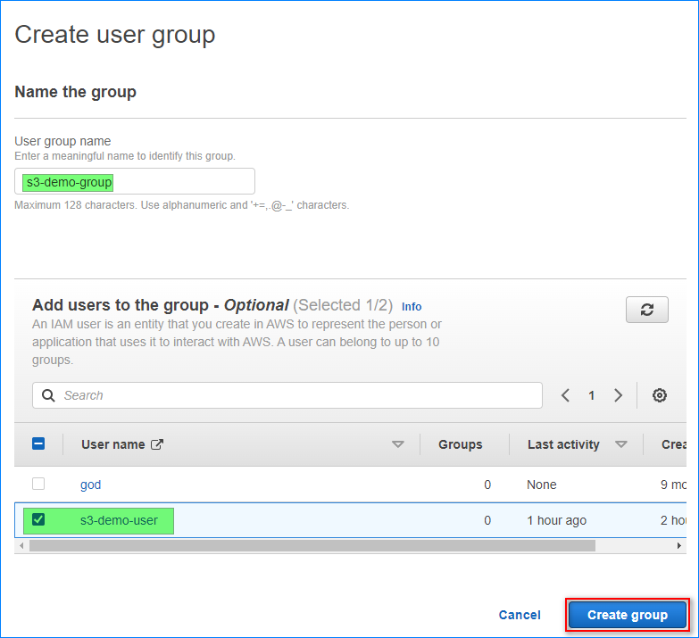 Crear grupo de usuarios de IAM