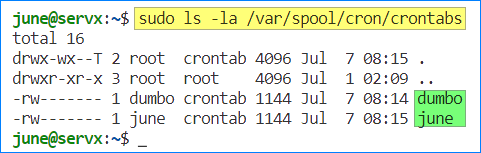 lista de cron de linux