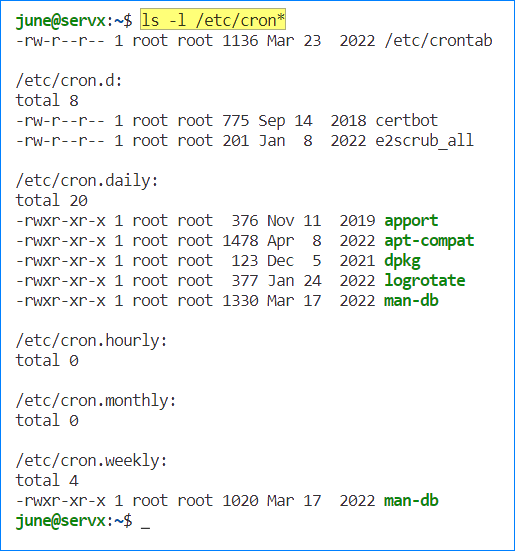 linux mostrar crontab