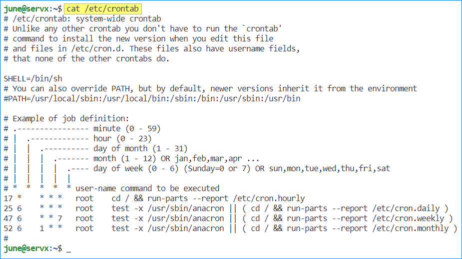 gato crontab linux