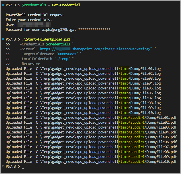 use powershell para cargar el archivo a sharepoint