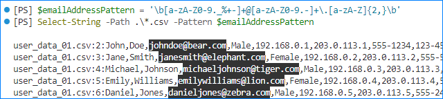 salida del comando powershell grep