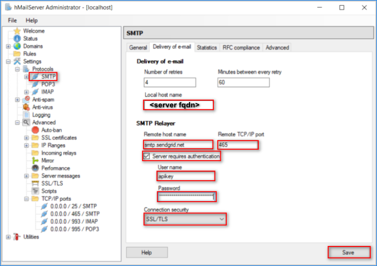 Ejemplo de retransmisión SMTP de SendGrid con HMailServer