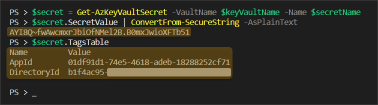 recuperar el secreto de Azure Key Vault PowerShell