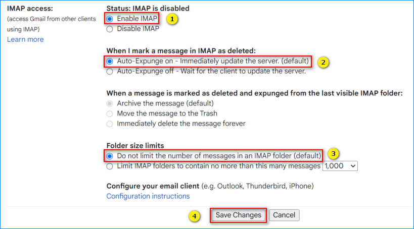configurar gmail en Outlook pop3