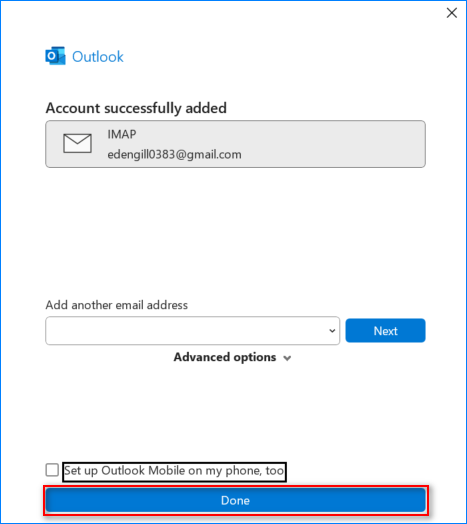 perspectiva de la configuración de google imap