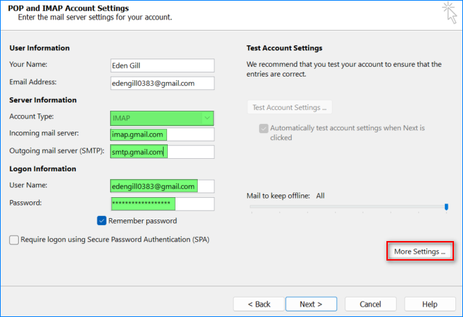 configuración de gmail en Outlook