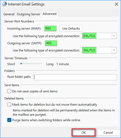 configuración de imap para gmail en Outlook