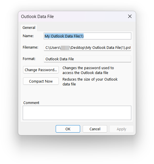cambiar el nombre de la carpeta de archivo de Outlook
