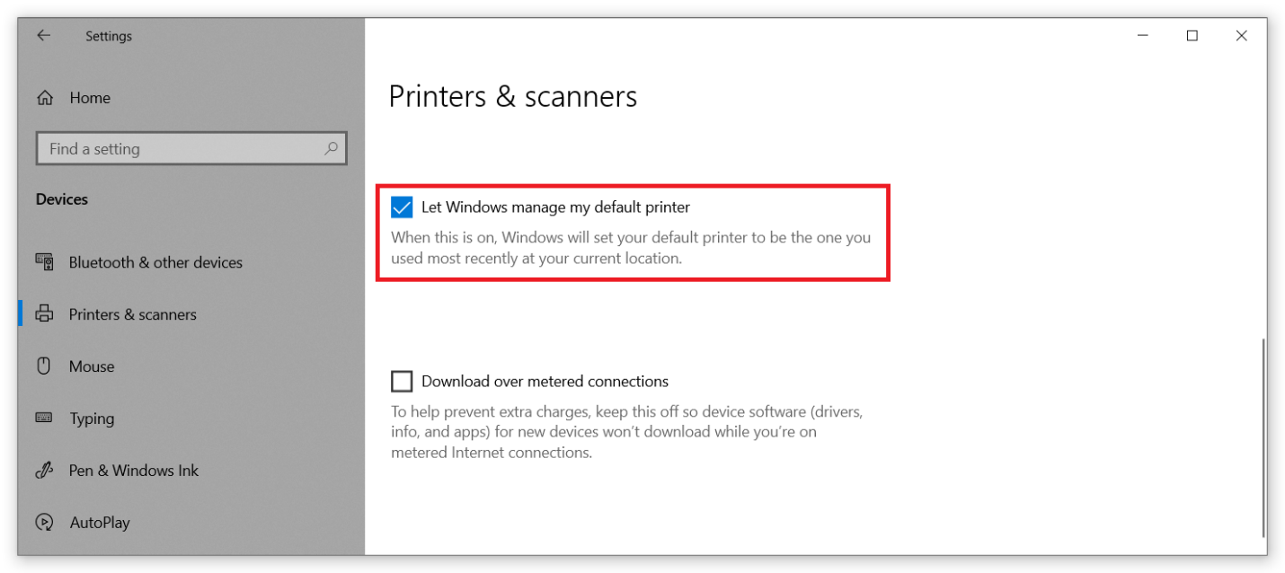 establecer el registro predeterminado de la impresora de Windows 10