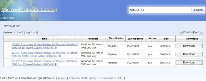 Catálogo de actualizaciones de Microsoft Windows
