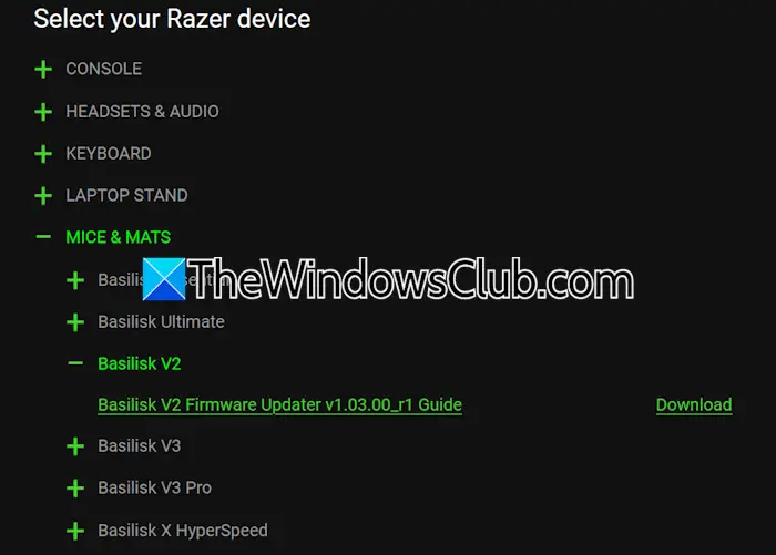 Descargar el firmware del ratón Razer