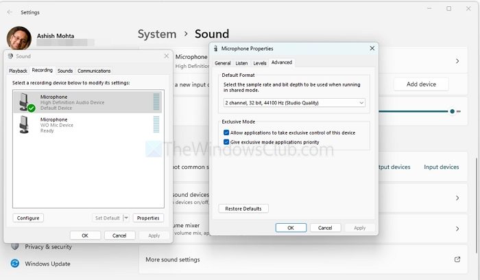 Configuración de sonido de control del micrófono Windows
