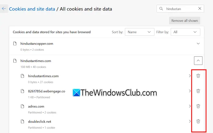 Eliminar cookies de un sitio web en particular