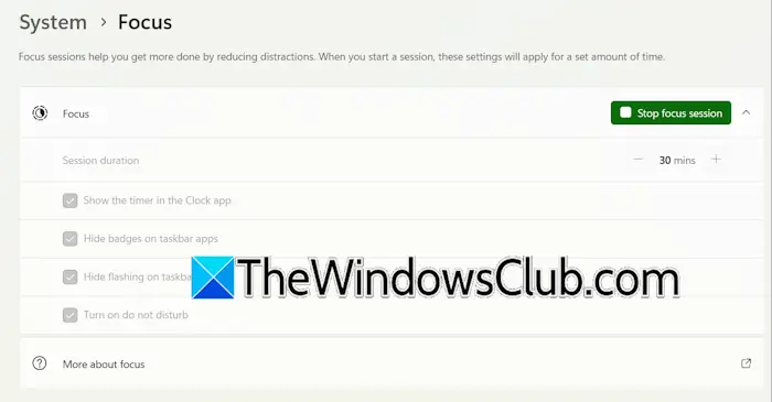 Detener sesión de Focus en Windows 11
