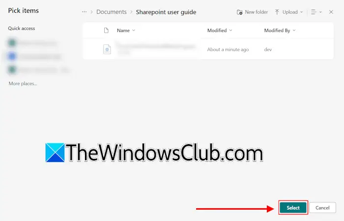 Seleccione Archivos de SharePoint para la integración CustomGPT