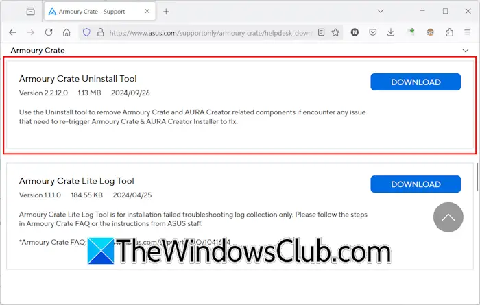 Herramienta de desinstalación de Armory Crate