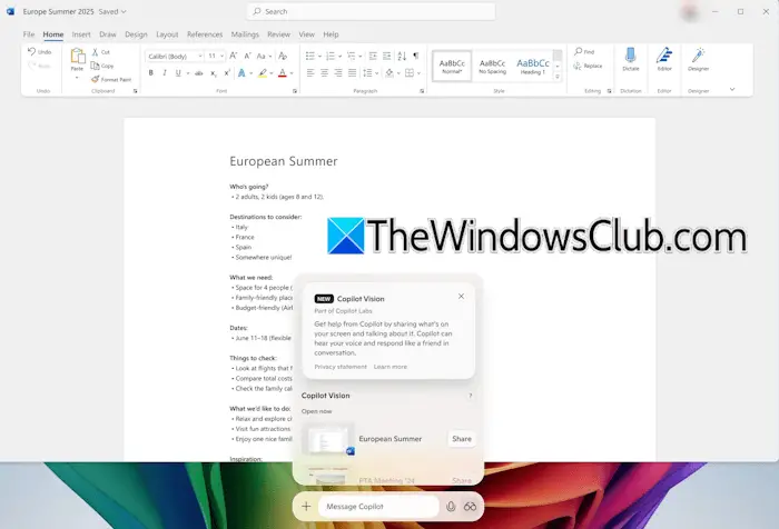 Use la visión de copilot en Windows