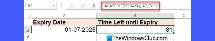 Use Datedif para el tiempo restante hasta el vencimiento