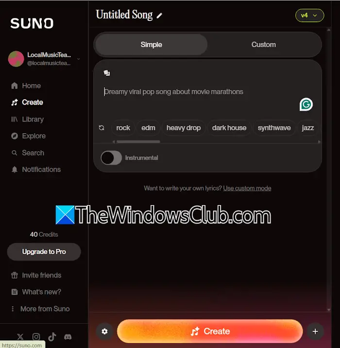Crear canción con Suno AI usando el aviso