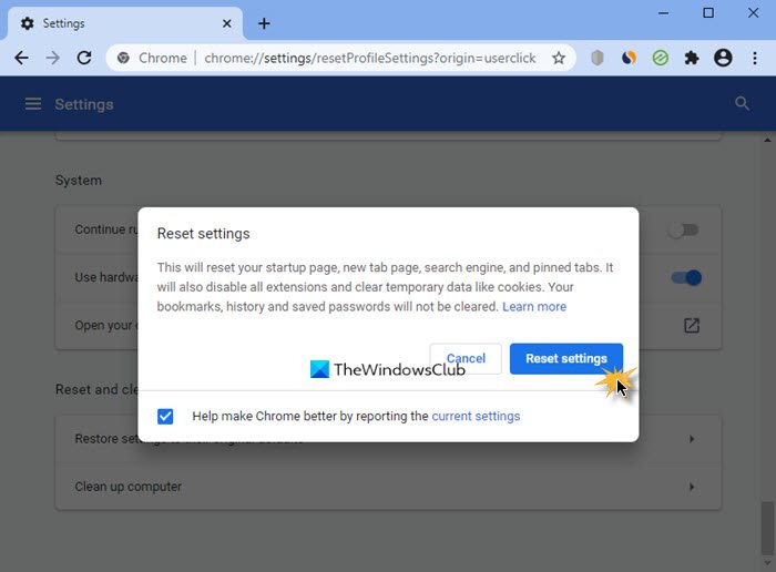 Restablecer Chrome Windows 10