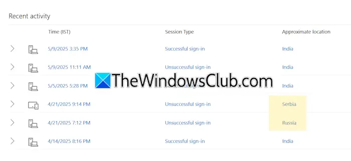Consulte la actividad de la cuenta de Microsoft