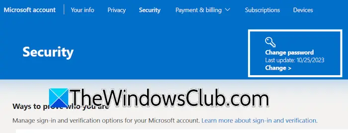 Cambiar la contraseña de la cuenta de Microsoft
