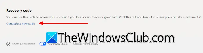 Generar una cuenta de código de recuperación Microsoft