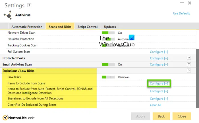 Agregar archivo o carpeta a la lista de excepciones antivirus
