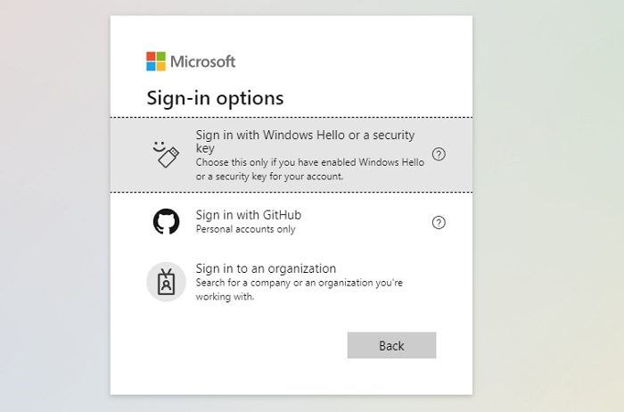 Iniciar sesión Opciones Microsoft Cuenta
