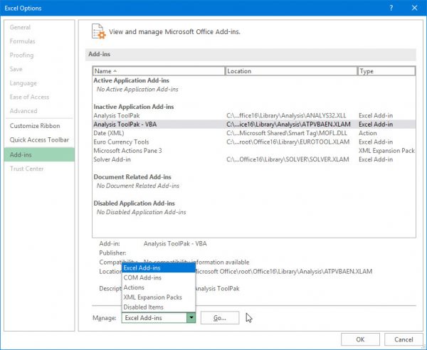 Excel deshabilitar complementos