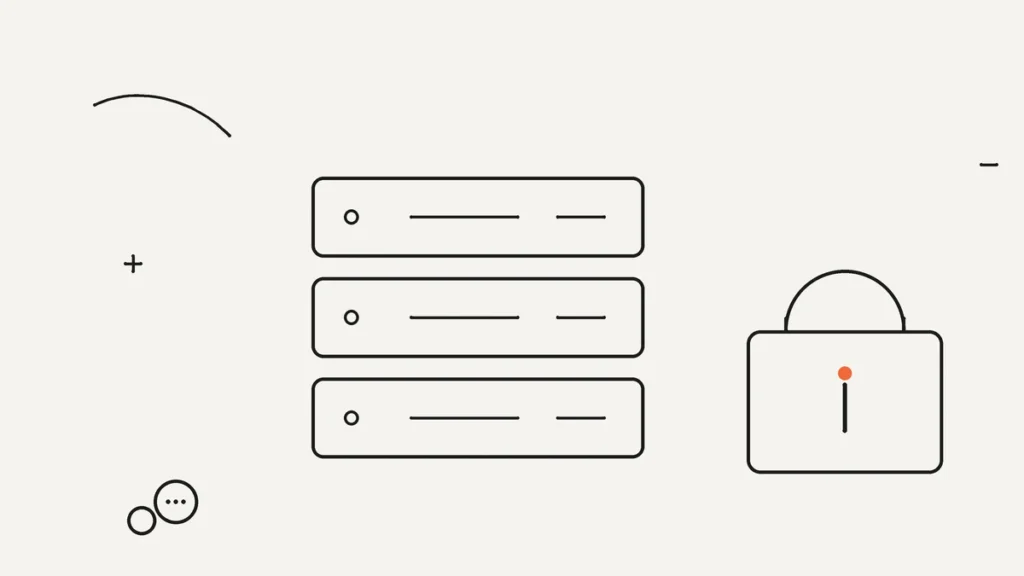 Ilustración lineal de un candado y un servidor que representan las políticas de contraseña de Active Directory