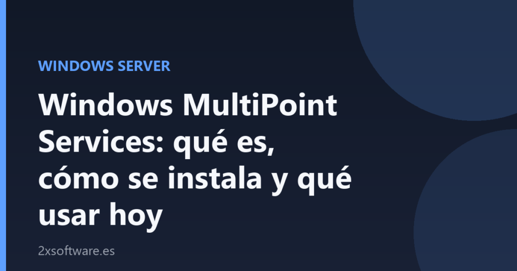 Portada del artículo sobre Windows MultiPoint Services en Windows Server, con el título sobre fondo azul marino