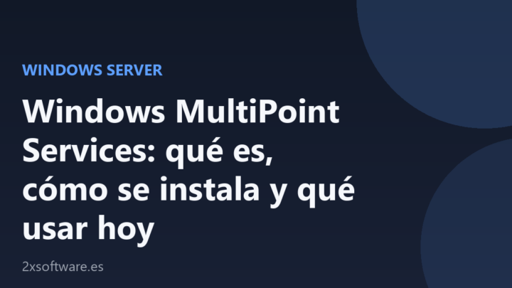 Portada del artículo sobre Windows MultiPoint Services en Windows Server, con el título sobre fondo azul marino